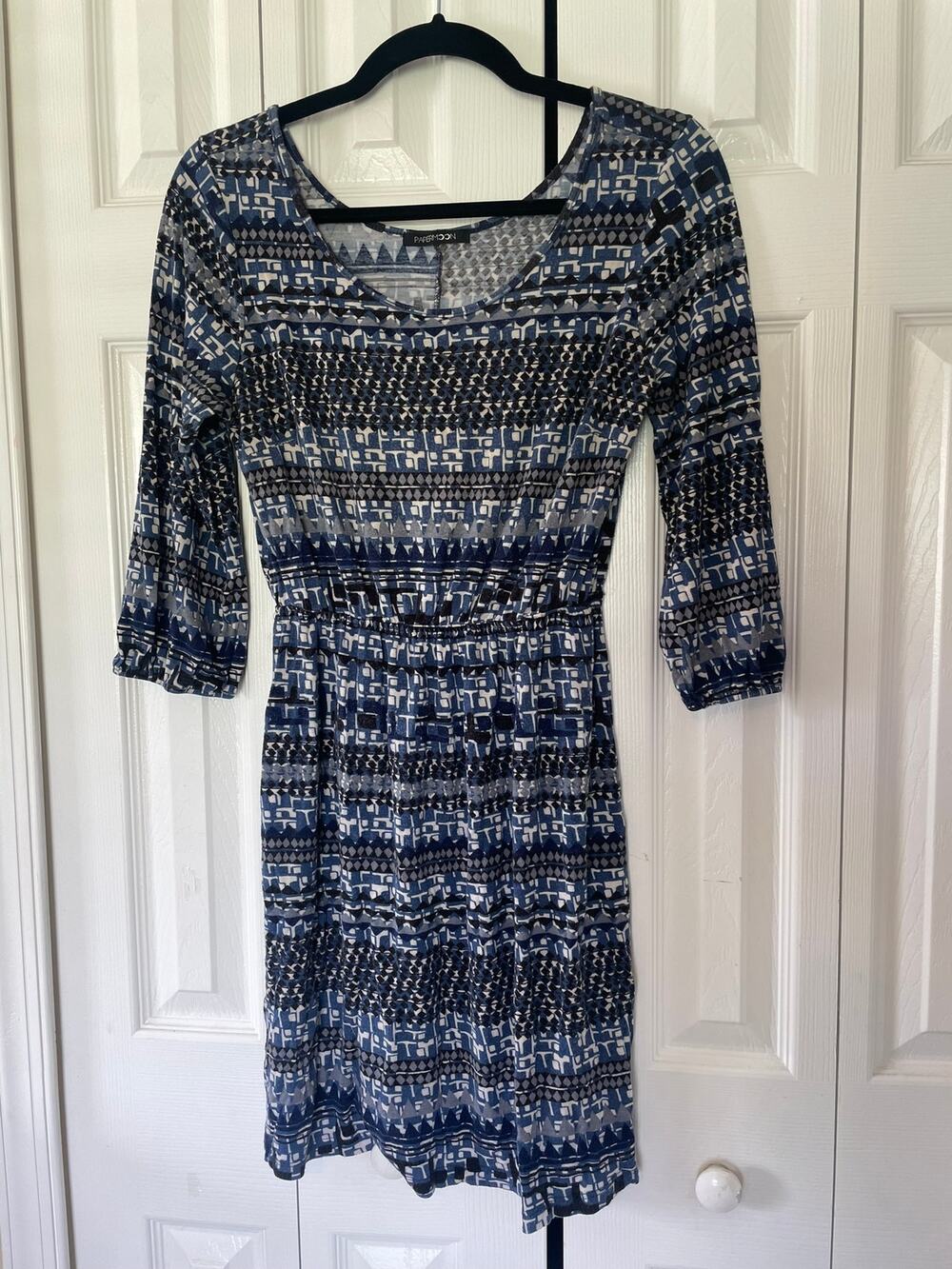 Papermoon 3/4 Sleeve Knee Length Dress Blue Black White Women's L